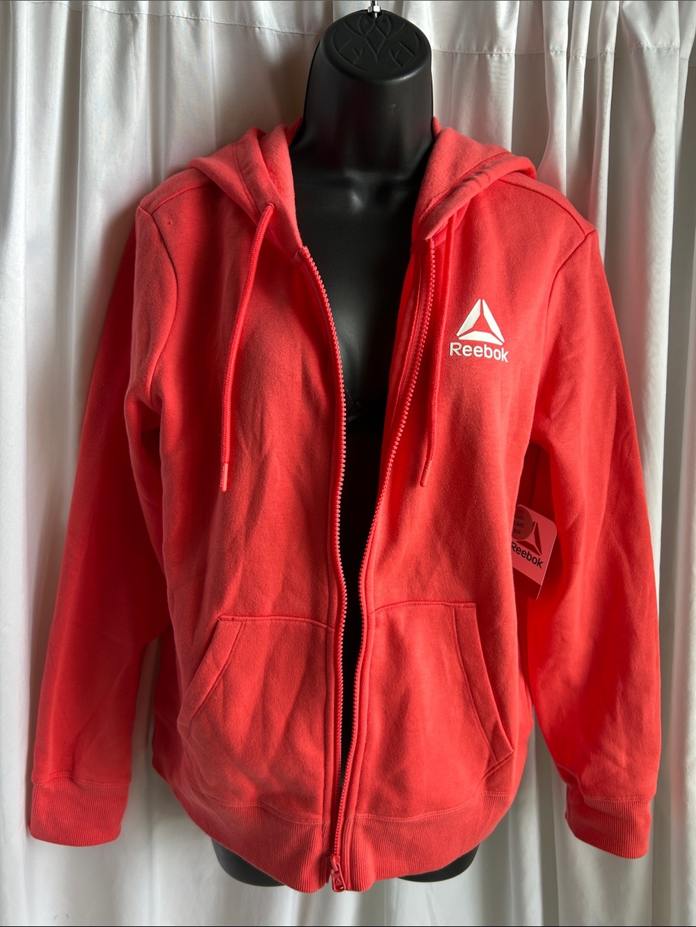 Reebok Coral-Red Full-Zip Hoodie with White Logo